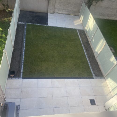 Porcelain Tiled Patio with Roll-on Turf in Drumcondra, Dublin