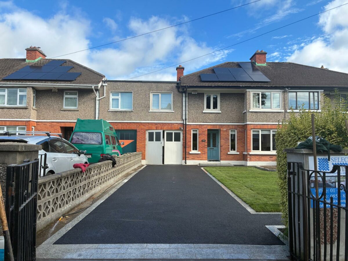 Asphalt Driveway with Natural Granite Borderline and Roll-On Turf in Whitehall, Dublin