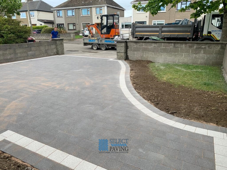 Driveway with Black and Silver Granite Pavers in Baldoyle