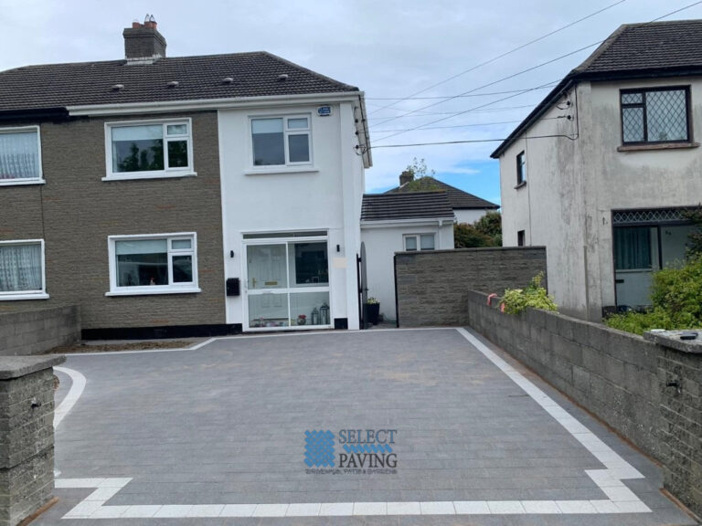 Driveway with Black and Silver Granite Pavers in Baldoyle