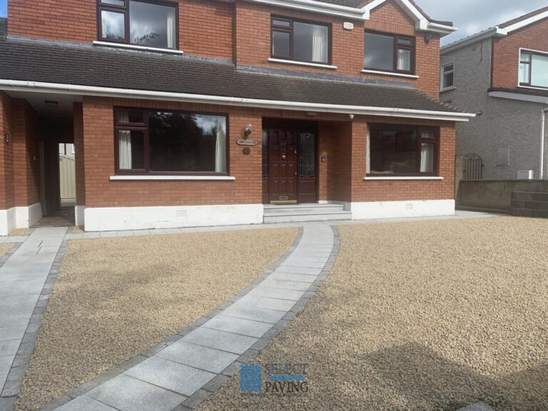 Golden Gravel Driveway with Granite Pathway and Steps in Rathfarnham, Dublin