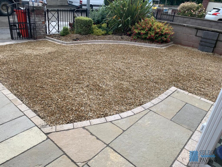 Gravel Driveway with Limestone Pathway and Granite Cobbles in Beaumont, Dublin