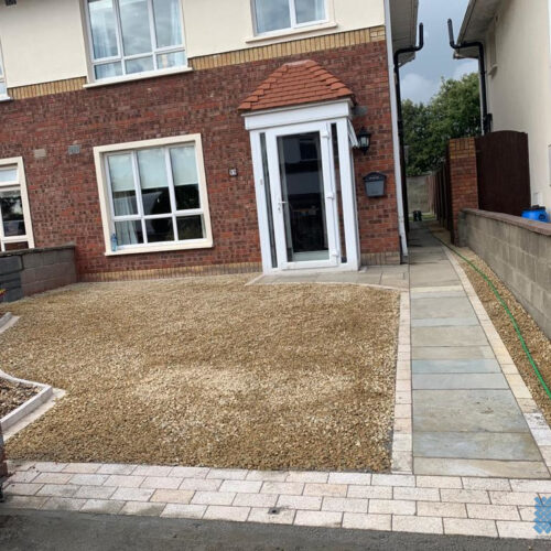 Gravel Driveway with Limestone Pathway and Granite Cobbles in Beaumont, Dublin
