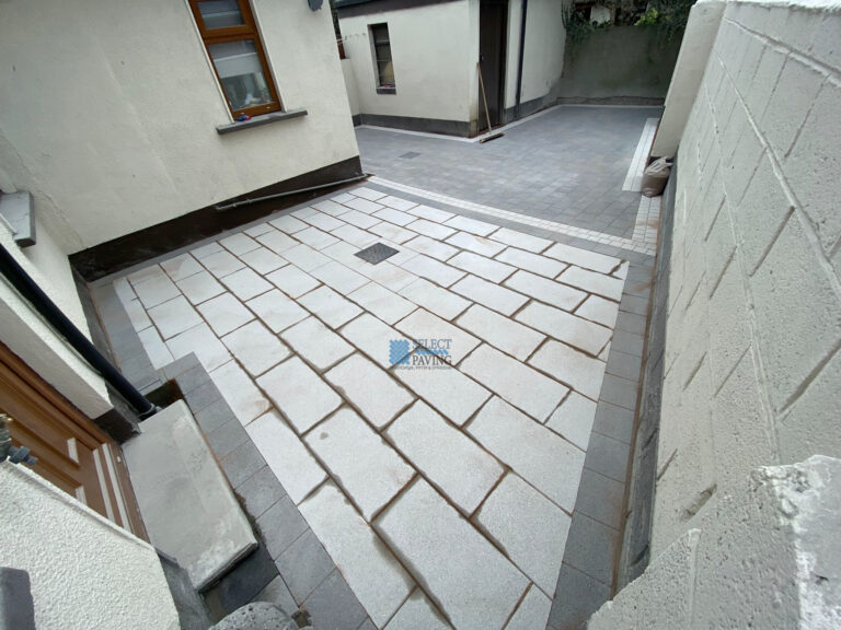 Patio with Silver Granite Flags and Charcoal Granite Paving Brick in Palmerstown, Dublin