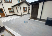 Patio with Silver Granite Flags and Charcoal Granite Paving Brick in Palmerstown, Dublin