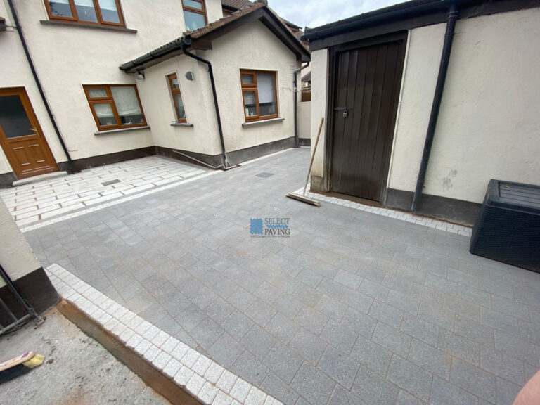 Patio with Silver Granite Flags and Charcoal Granite Paving Brick in Palmerstown, Dublin