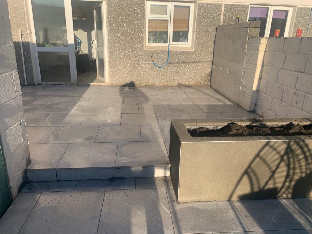 Porcelain Tiled Patio with Boxed Flowerbeds in Rathfarnham, Dublin