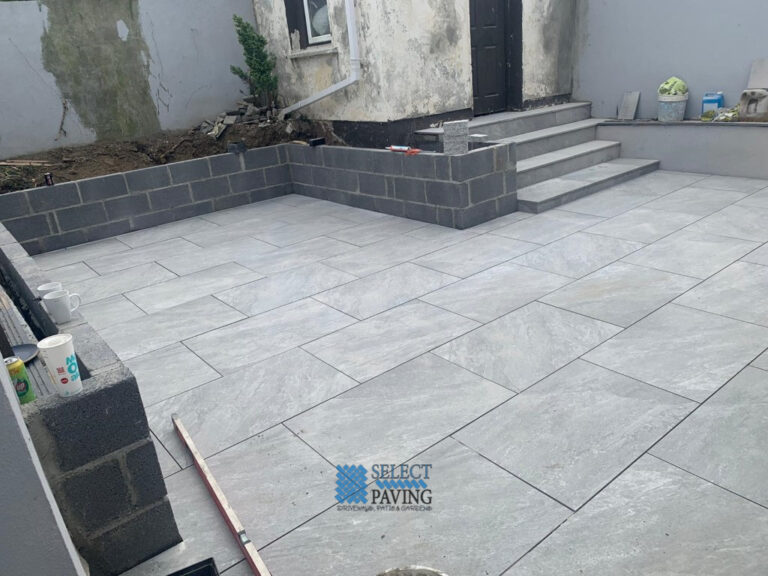 Porcelain Tiled Patio with Steps and Walling in Saggart, Co. Dublin
