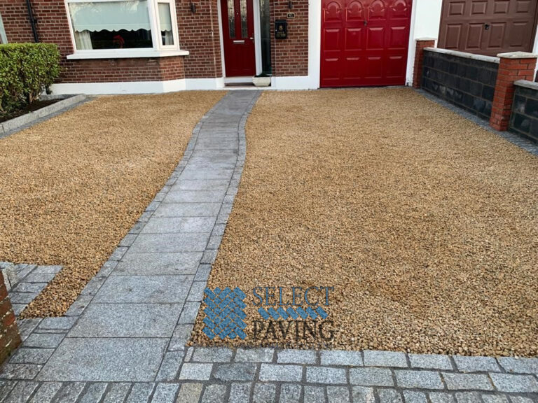 Gold Gravel Driveway with Granite Pathway in Dublin
