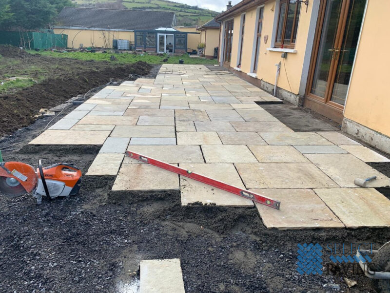 Limestone Patio with Brick Border in Dundrum, Dublin