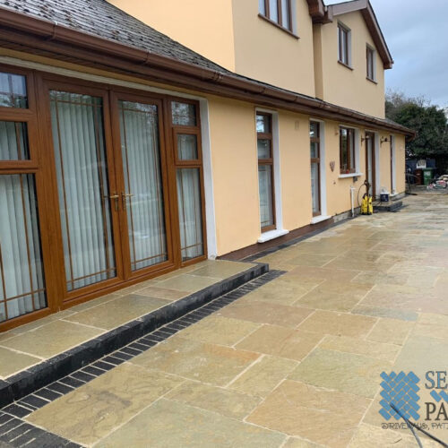 Limestone Patio with Brick Border in Dundrum, Dublin