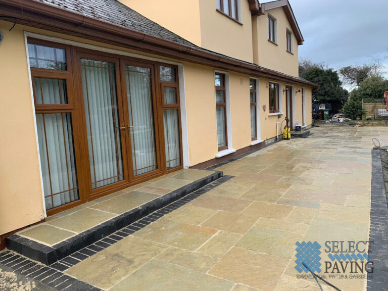 Limestone Patio with Brick Border in Dundrum, Dublin