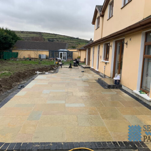 Limestone Patio with Brick Border in Dundrum, Dublin