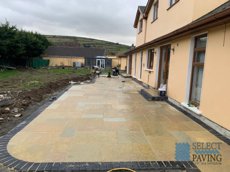 Limestone Patio with Brick Border in Dundrum, Dublin
