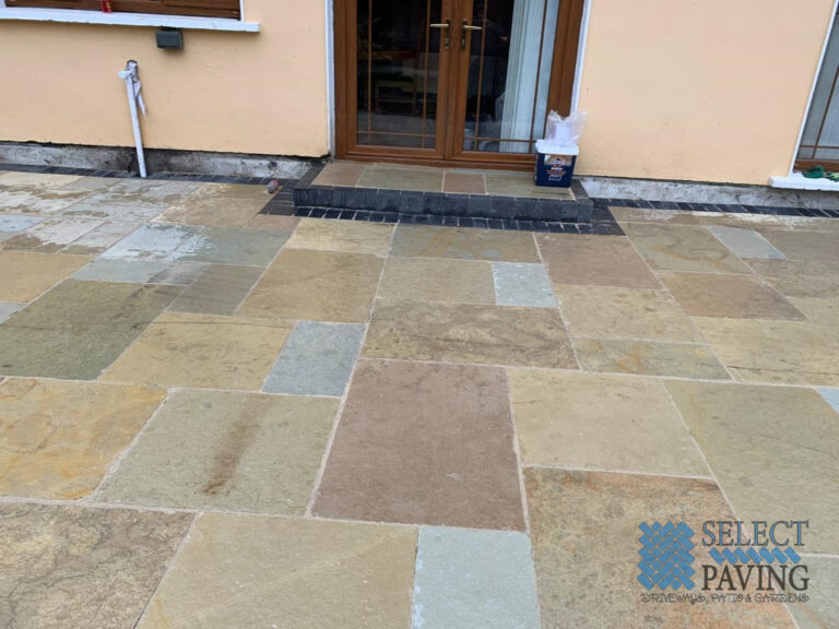 Limestone Patio with Brick Border in Dundrum, Dublin