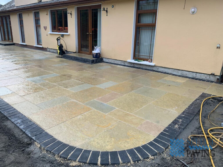 Limestone Patio with Brick Border in Dundrum, Dublin
