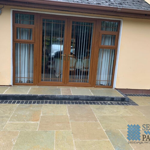 Limestone Patio with Brick Border in Dundrum, Dublin