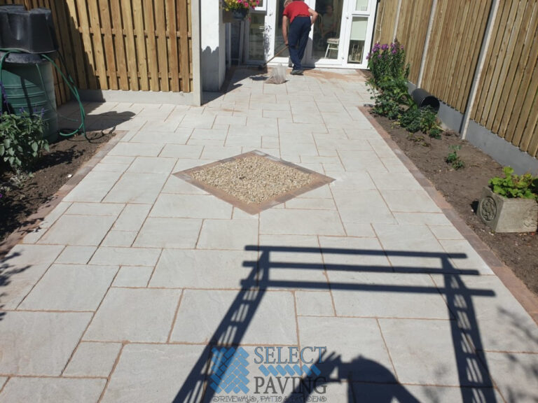 Patio with Belvedere Flags and Cobblestone Border in Rathfarnham, Dublin