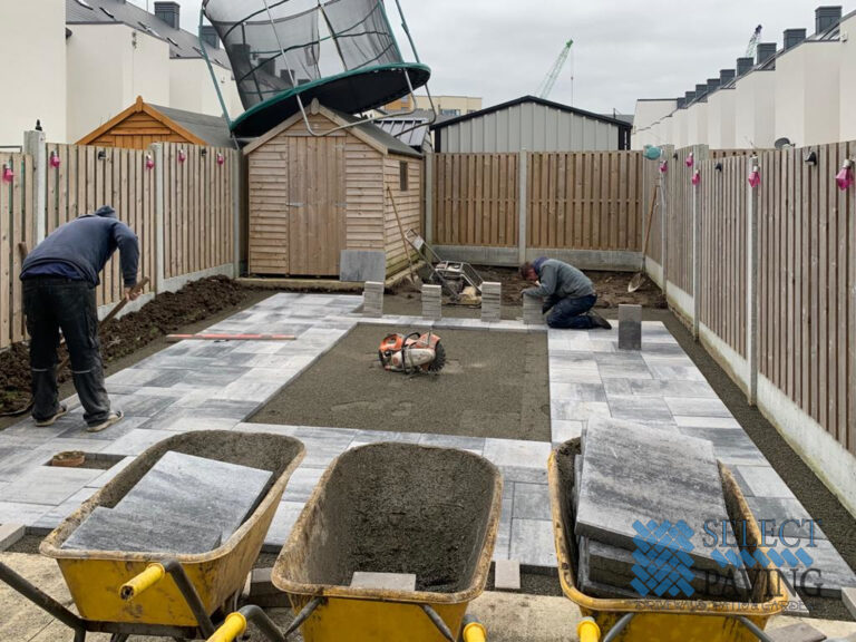 Silver Grey Patio with Artificial Grass in Ballymun, Dublin