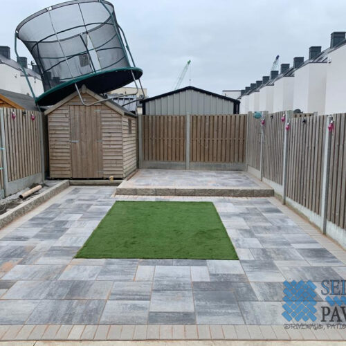 Silver Grey Patio with Artificial Grass in Ballymun, Dublin